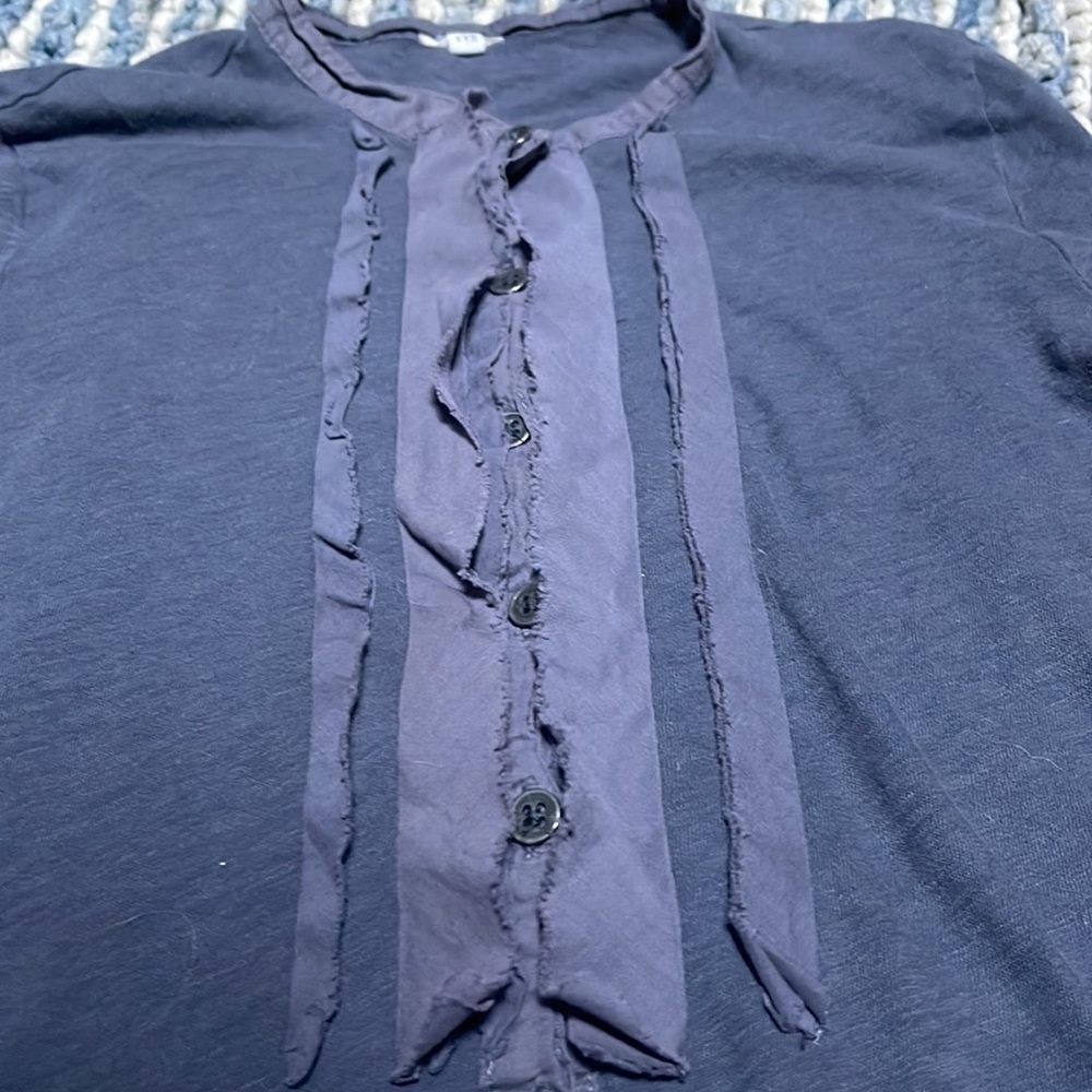 💜J. Crew 💜Cotton Blouse XXS Gray Ruffle Button Detail Soft like T-Shirt! B… - Picture 5 of 16